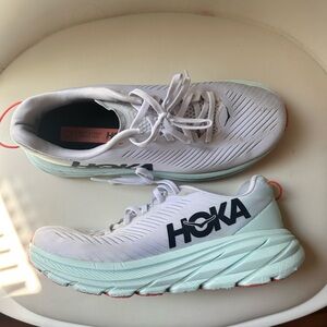 HOKA White and Mint Running Shoes